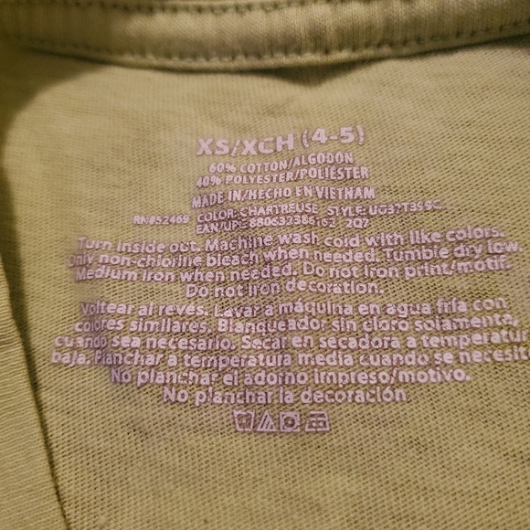 Lime green girls cat tee size 4/5 - Picture 2 of 3